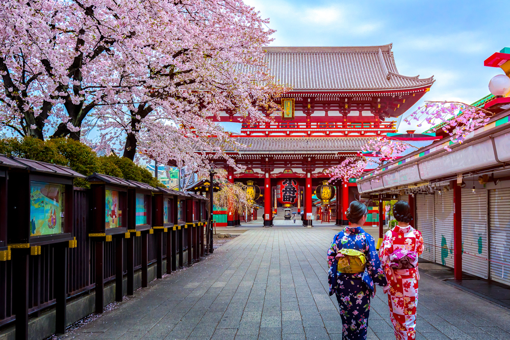 Người dân xuống phố ngắm hoa anh đào - Nhật bản vào mùa xuân